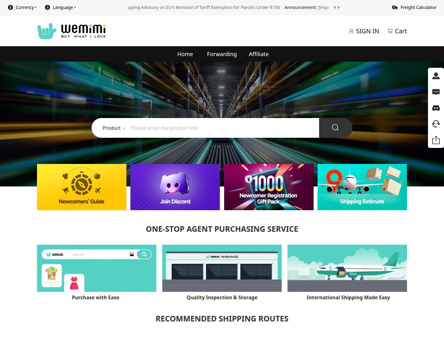 Official WeMimi homepage: Newcomers Guide, Discord, ¥1000 gift pack, shipping estimate